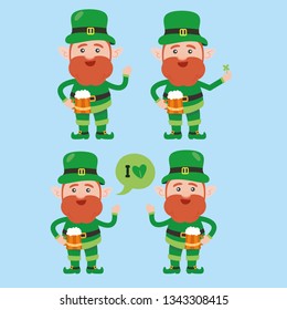 Saint patrick´s Day cartoon leprechaun illustration collection - Vector