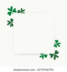 Saint Patrick’s Day Clover Leaves Square Frame Background With Shadow. Simple Vector Graphic Template. Isolated Elements.