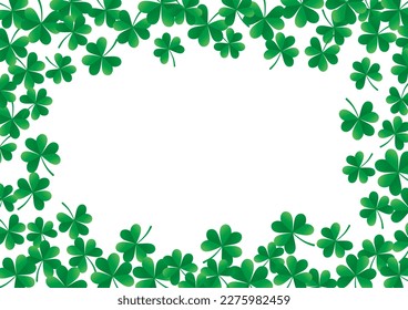 Saint Patrick’s Day Frame Made Of Trefoil Clover Leaves With Copy Space In Center. Vector Illustration On White Background. Isolated Elements.