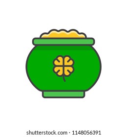 Saint Patrick’s Day, gold pot colored line icon.