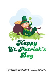 Saint Patrick’s Day poster with the image of a leprechaun. Vector illustration isolated on the white background.