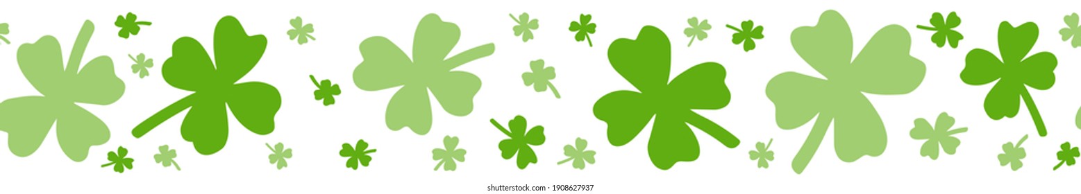 Saint Patrick’s day washi tape. Spring decorative seamless border with botanical four-leaf clover vector clipart for March 17th decoration.