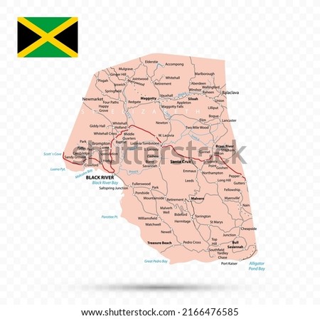 Saint Elizabeth Map. Jamaica state with cities and towns