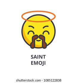 saint emoji vector line icon, sign, illustration on background, editable strokes