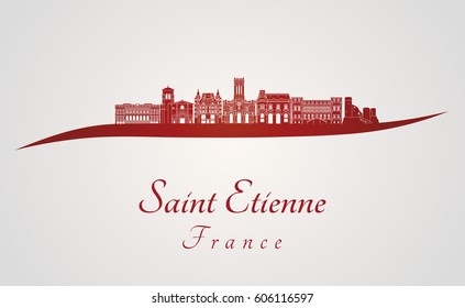 Saint Etienne skyline in red and gray background in editable vector file