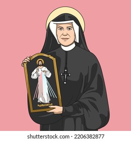 Saint  Faustina Kowalska Colored Vector Illustration. Polish text translation: Jesus I trust in you