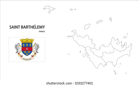 Saint Barthélemy (France) Map On A World Map With Flag On White Background,Map And National Flag Of Saint Barthélemy (France),Vector Illustration Flag And Map Of Saint Barthélemy For Continue.