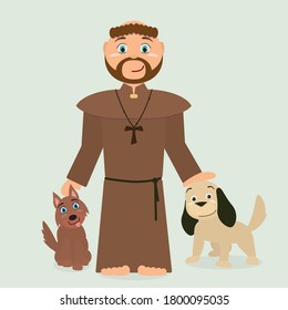 Saint Francis of Assisi with dogs - vector illustration