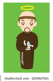 Saint Francis of Assisi patron of Animals Vector Cartoon Illustration Catholic