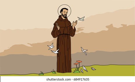 Saint Francis praying in the nature card