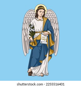 Saint Gabriel of Our Lady of Sorrows Colored Vector Illustration. Translation of the Latin text: Hail Mary