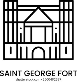 Saint George Fort, Tamil Nadu, India. ícono de arte lineal minimalista con trazo editable, Lugar famoso histórico para Web, App móviles y UI.