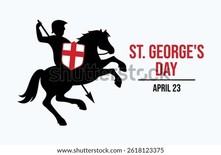 Saint George's Day poster vector illustration England's national day. Saint George on Horseback silhouette icon vector. St. George on horse with shield drawing. Template for background, banner, card