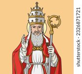 Saint Gregory the Great Pope Colored Vector Illustration