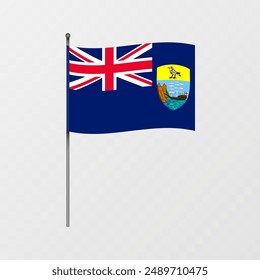 Saint Helena, Ascension and Tristan da Cunha flag on flagpole. Vector illustration.