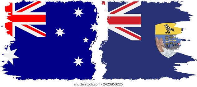 Saint Helena and Australia grunge flags connection, vector