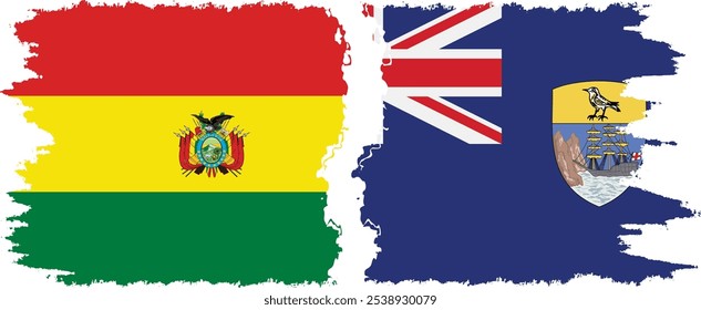 Saint Helena and Bolivia grunge flags connection, vector