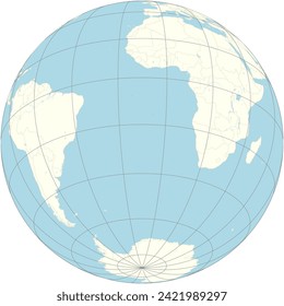 Saint Helena centered on the orthographic projection of the world map, has historical significance in the South Atlantic.