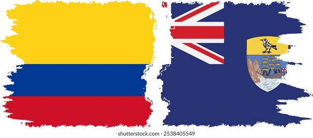 Saint Helena and Colombia grunge flags connection, vector