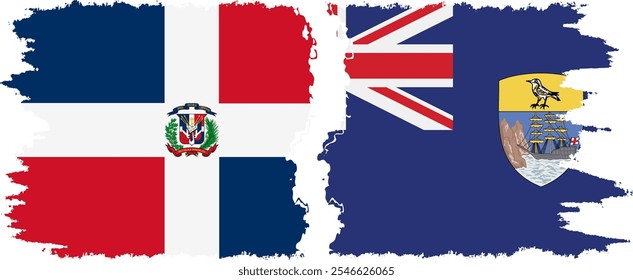 Saint Helena and Dominican Republic grunge flags connection, vector