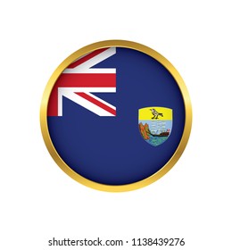 Saint Helena flag button, Golden on a white background,flag of Saint Helena Round badge or icon isolated. Vector illustration.