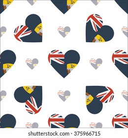 Saint Helena flag heart seamless pattern. Patriotic Saint Helena flag background. Country flag in the shape of heart. Vector seamless pattern.