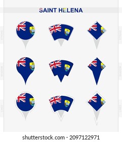 Saint Helena flag, set of location pin icons of Saint Helena flag. Vector illustration of national symbols.