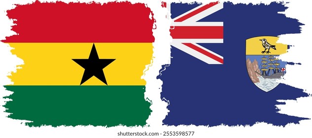 Saint Helena and Ghana grunge flags connection, vector