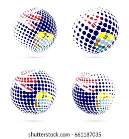 Saint Helena halftone flag set patriotic vector design. 3D halftone sphere in national flag colors isolated on white background.