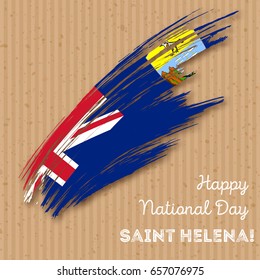 Saint Helena Independence Day Patriotic Design. Expressive Brush Stroke in National Flag Colors on kraft paper background. Happy Independence Day Saint Helena Vector Greeting Card.