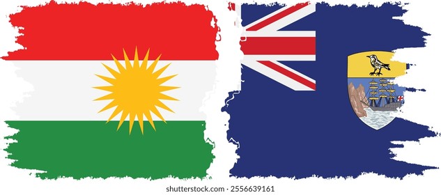 Saint Helena and  Kurdistan grunge flags connection, vector