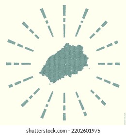 Saint Helena Logo. Grunge sunburst poster with map of the island. Shape of Saint Helena filled with hex digits with sunburst rays around. Authentic vector illustration.