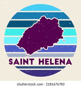 Saint Helena logo. Sign with the map of island and colored stripes, vector illustration. Can be used as insignia, logotype, label, sticker or badge of the Saint Helena.