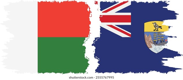 Saint Helena and Madagascar grunge flags connection, vector