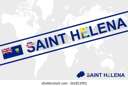 Saint Helena map flag and text illustration, on world map