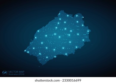Mapa de Santa Elena patrón radial de puntos en estilo futurista, diseño de contorno de círculo azul brillante hecho de estrellas. concepto de comunicación sobre fondo azul oscuro. EPS10 vectores