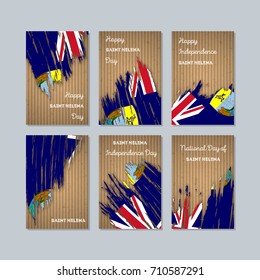 Saint Helena Patriotic Cards for National Day. Expressive Brush Stroke in National Flag Colors on kraft paper background. Saint Helena Patriotic Vector Greeting Card.