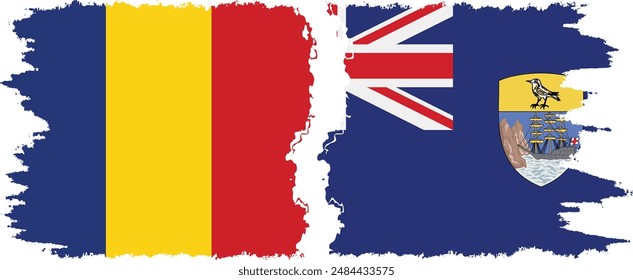 Saint Helena and Romania grunge flags connection, vector