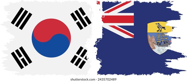 Saint Helena and South Korea grunge flags connection, vector