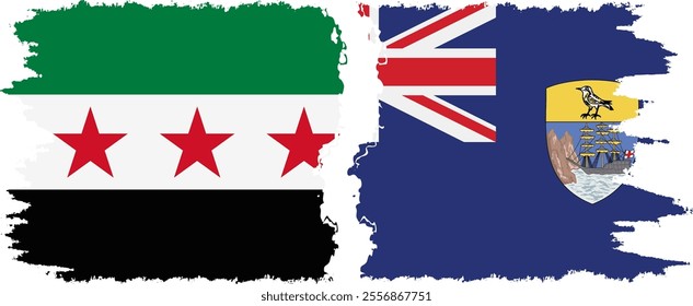 Saint Helena and Syrian Revolution grunge flags connection, vector