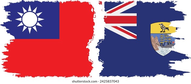 Santa Elena y Taiwán grunge banderas de conexión, vector