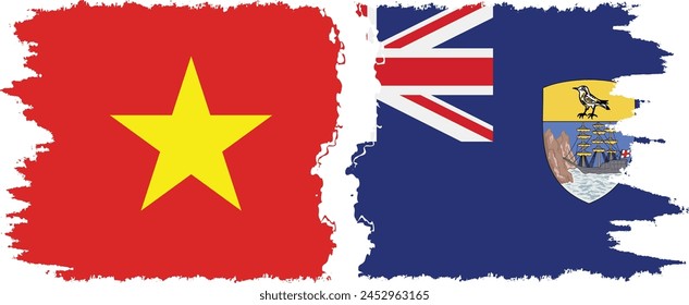 Saint Helena and Vietnam grunge flags connection, vector