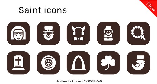  saint icon set. 10 filled saint icons. Simple modern icons about  - Nun, Leprechaun, Devil, Rosary, Gravestone, Paris saint germain, Gateway arch, Clover, Saint Patrick
