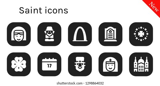  saint icon set. 10 filled saint icons. Simple modern icons about  - Nun, Leprechaun, Gateway arch, Tombstone, Saint Patrick, Clover, paul