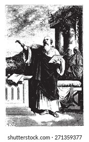 Saint Irenaeus, one of the first apostles of Gaul, vintage engraved illustration. 