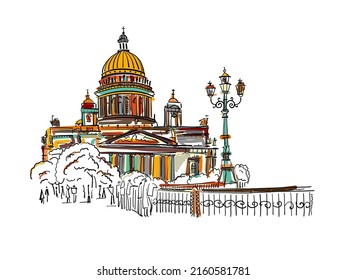 Saint Isaac Cathedral of Saint Petersburg landmark, Russia. Sketch for your design