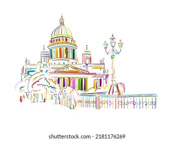 Saint Isaac Cathedral of Saint Petersburg landmark, Russia. Sketch for your design