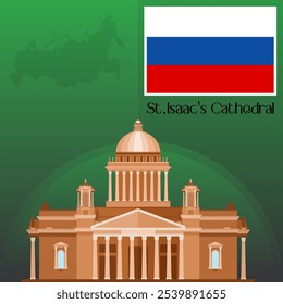 Clipart de Ilustração Vetorial do Museu da Catedral de São Isaac, Clipart de Ilustração Vetorial de Isakovsky Sobor, World Famous Places Art, Mapa da Rússia e Bandeira Vetor Art