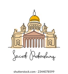 Saint Isaac's Cathedral, Saint Petersburg, Russia. Continuous line vector illustration.