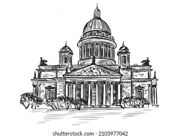 Sankt-Isaac-Kathedrale in St. Petersburg, Russland. Handgezeichnete Skizzengrafik.